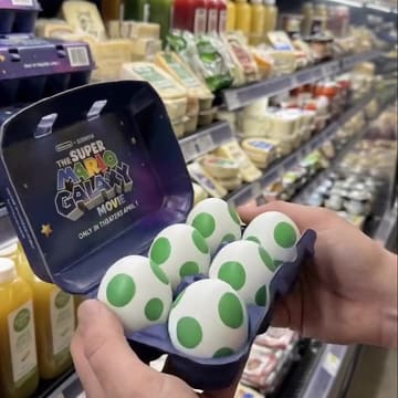 Super Mario Galaxy FOOH: a carton of Yoshi eggs in a supermarket