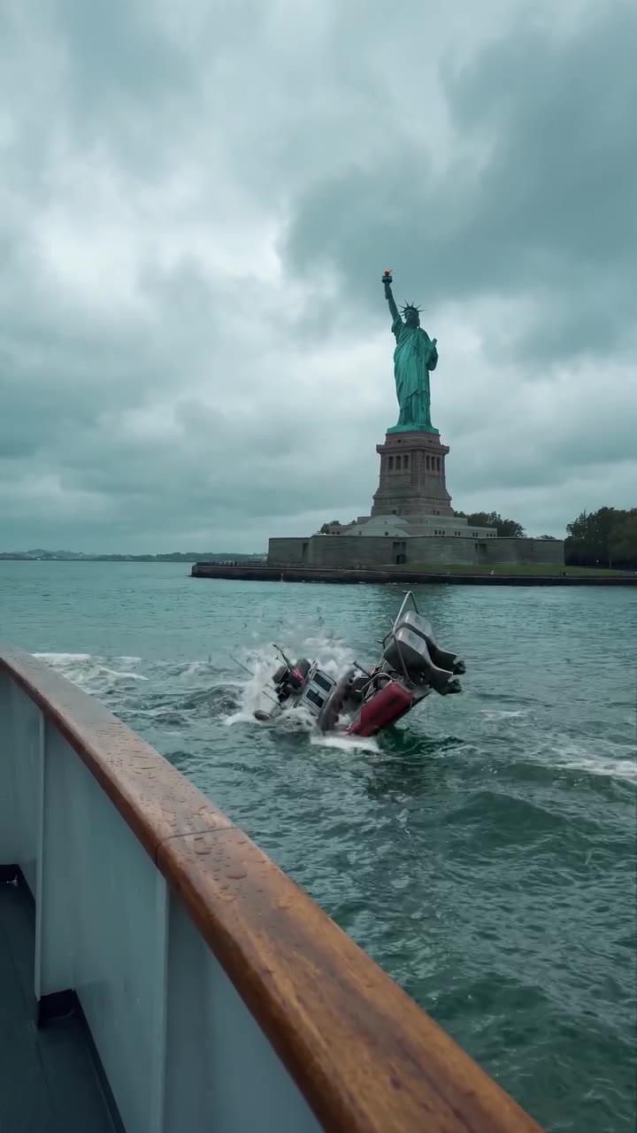 The patrol boat flipped by the tentacles, its outboard motors out of the water